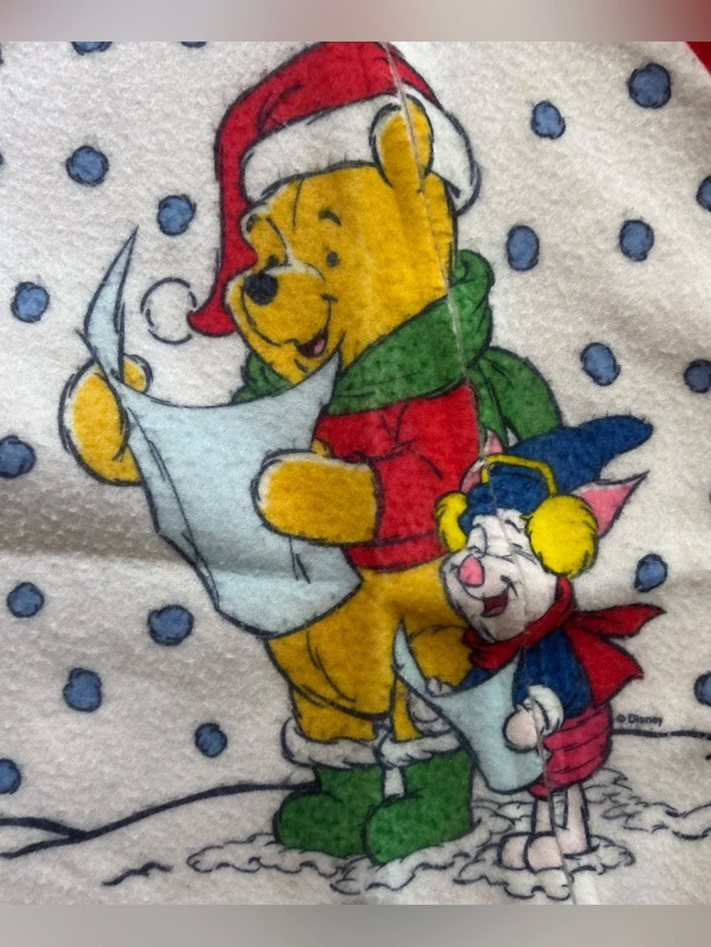 Vtg 90s Winnie the Pooh Sz 6-12 Mo. Fleece One Piece Pajamas Piglet Christmas
